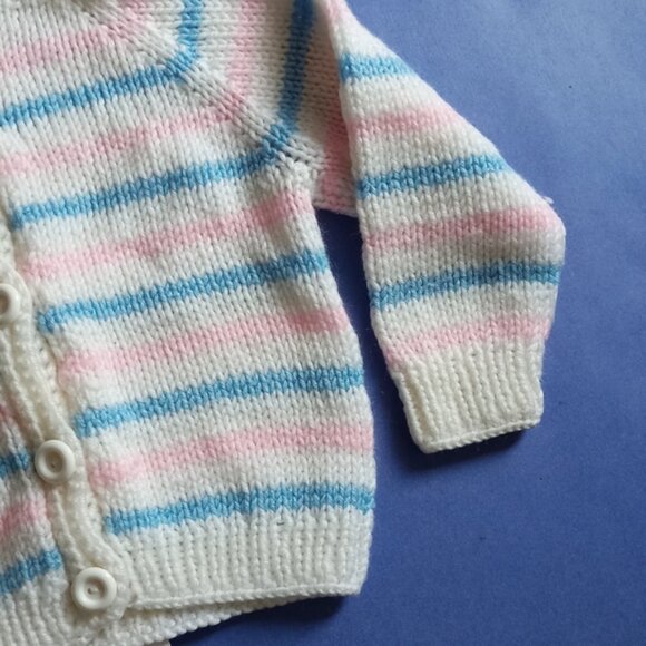 Vintage Youth Handmade Bubble Gum Striped Crocheted Cardigan Sweater SIZE: S - Picture 3 of 6